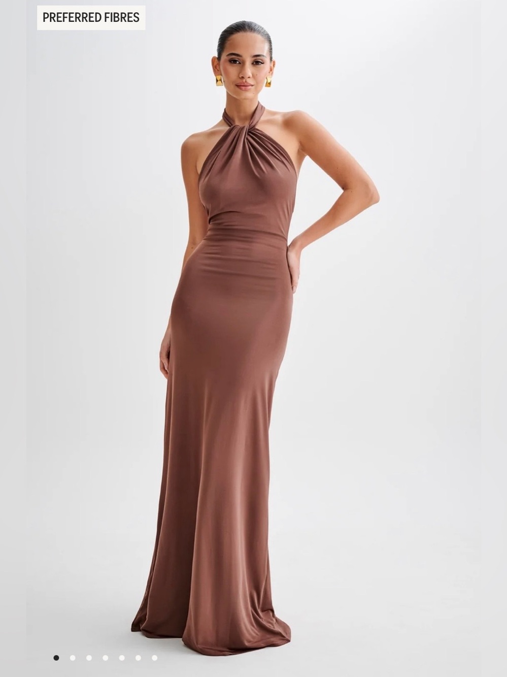 Meshki Elyna Slinky Halter Maxi Dress Chocolate Brown Size XL